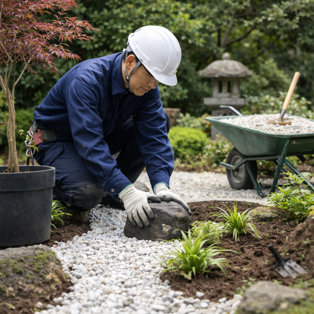庭づくりサービスの作業風景