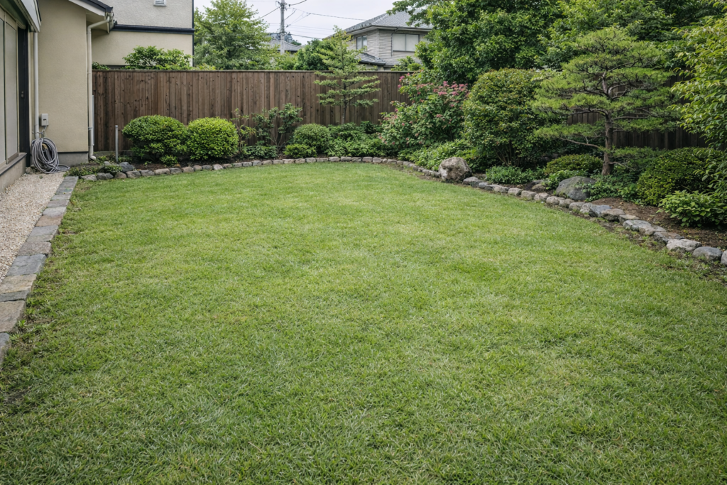 除草作業後の庭　雑草を取り除ききれいになった住宅の庭